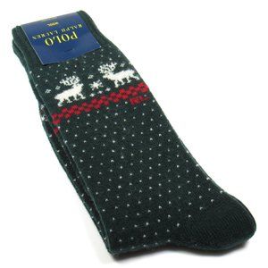 POLO RALPH LAUREN Men's Wool Dress Socks Intarsia Moose Pattern Hunter 10-13